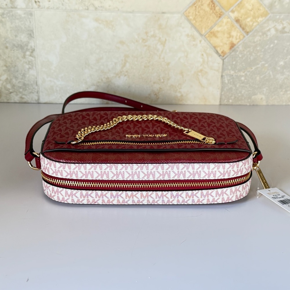 Michael Kors Jet Set Item Chain Zip Crossbody Bag Color-Block MK Cherry Multi - Picture 8 of 14